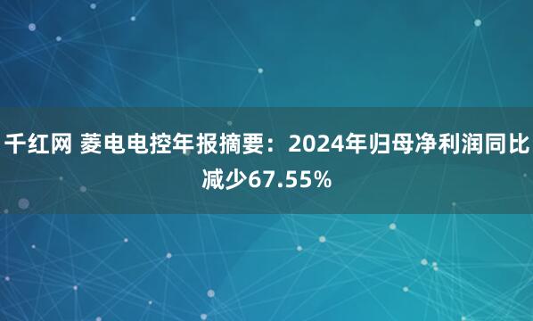 千红网 菱电电控年报摘要：2024年归母净利润同比减少67.55%